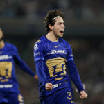Jordan Carrillo, de Pumas UNAM, celebra un gol durante un partido por las semifinales de la Liga MX entre Pumas UNAM y Pachuca en el estadio Olímpico Universitario en Ciudad de México (México). EFE/Isaac Esquivel